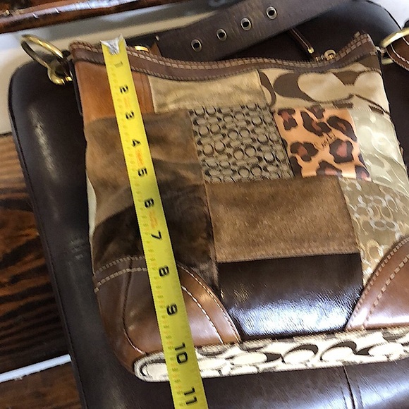 COACH Patchwork Top Zipper Crossbody Tote Shoulder Bag Brown Lining - Picture 10 of 17